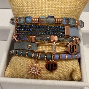 BOMB PARTY!! Blue and Rose Gold Charm Bracelet Stack with extra BP bracelet!